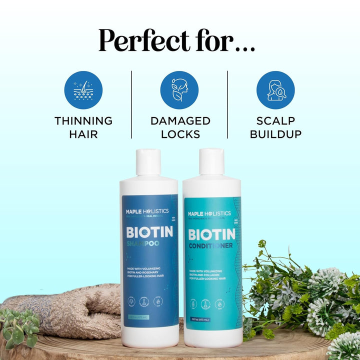 Rosemary Biotin Shampoo and Conditioner Set - Volumizing Shampoo and Conditioner for Thinning Hair for Women & Men with Nourishing B Vitamins - Color Safe Sulfate Paraben & Silicone Free (8 Fl Oz)