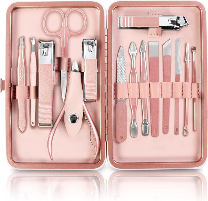 Nail Clippers Professional Nail Kit or Manicure Kit for Women and Men, Stocking Stuffers or Groomsmen Gifts 16Pcs Pedicure Set for Fingernail, Toenail Clippers with Travel Case