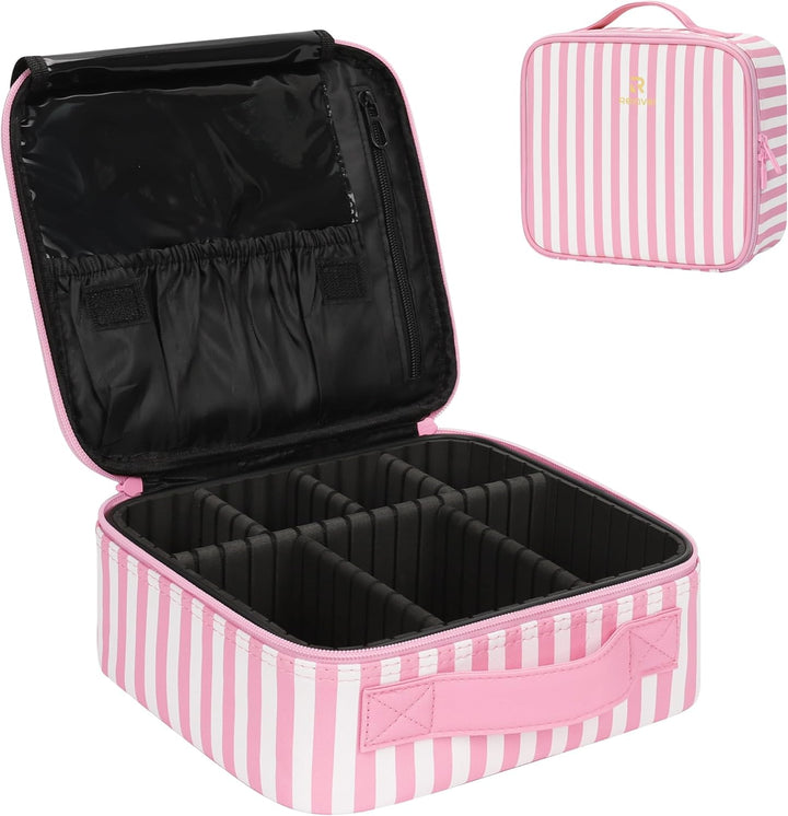 Travel Makeup Train Case Makeup Cosmetic Case Organizer Portable Artist Storage Bag with Adjustable Dividers for Cosmetics Makeup Brushes Toiletry Jewelry Digital Accessories Black