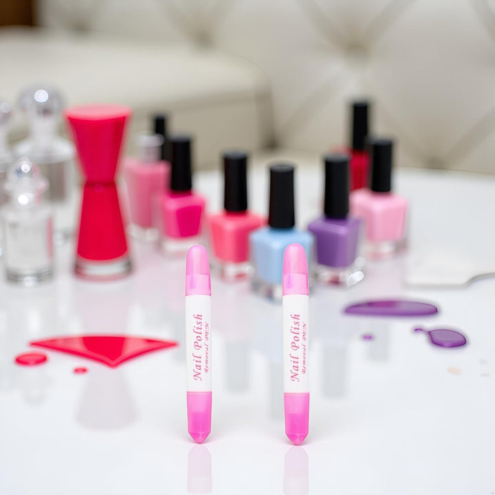 2Pcs Pink Nail Erase Pen Removable Head Nail Polish Cleaning Plastic Manicure Corrector Pen for Manicure Fingernail Home Salon Use Nail Polish, Nail Polish Correctors (6G)