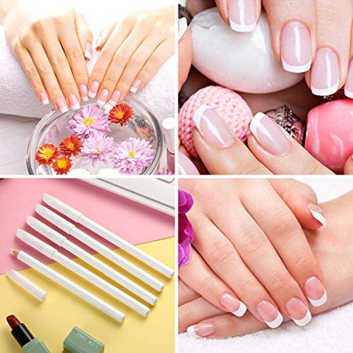 3 Pieces White Nail Pencil 2-In-1 Nail Whitening Pencil French Nail Pencils with Cuticle Pusher for DIY Nail Manicure Supplies