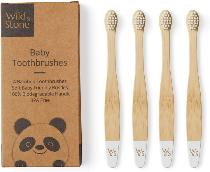 Organic Baby Bamboo Toothbrushes | 4 Pack | Soft Bristles | 100% Compostable Handle | BPA Free | Vegan Baby Toothbrushes (Multicolour)