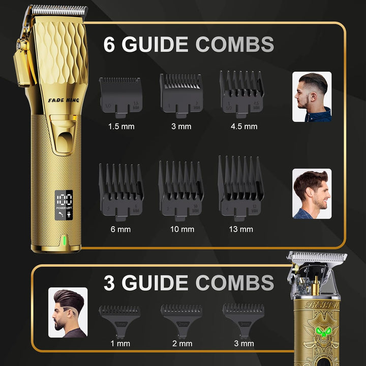 ® Professional Hair Clippers & Beard Trimmer Set for Men – Cordless Barber Clippers with LCD Display, Precision Trimmer & Travel Case – Gifts for Men Husband Father (Gold + Bronze)