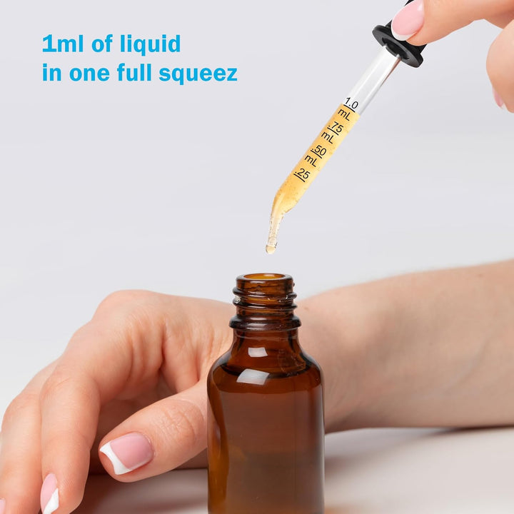 8 Pack Glass Pipette Dropper, Ear and Eye Dropper Bent & Straight Tips, 1 Ml Droppers for Essential Oils, Lab, Crafts, Measuring and Transferring a Variety of Liquids