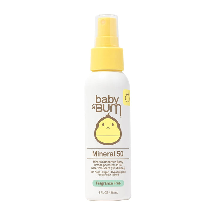 Baby Bum SPF 50 Sunscreen Spray - Mineral UVA/UVB Face and Body Protection for Sensitive Skin - Fragrance Free - Travel Size - 3 Oz