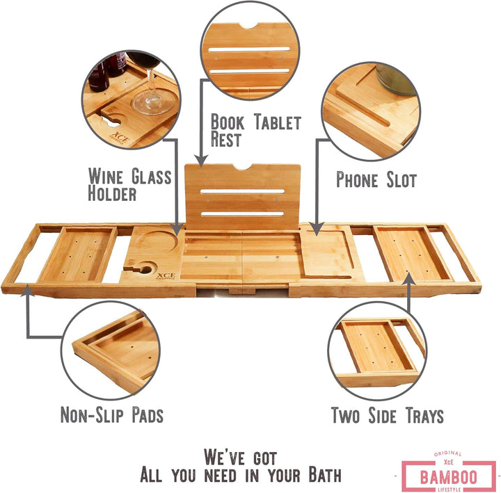 Foldable Bathtub Tray Expandable to 105Cm for Luxury Bath, Bath Tray for Bathtub (Bamboo)