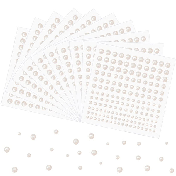 Pearl Stickers for Crafts Self Adhesive Face Pearl Sticker Gems Hair Pearls Stick on 1650 Pcs Pearls Beads for Face, Makeup, Earrings, Nail, 3Mm/4Mm/5Mm/6Mm (White)