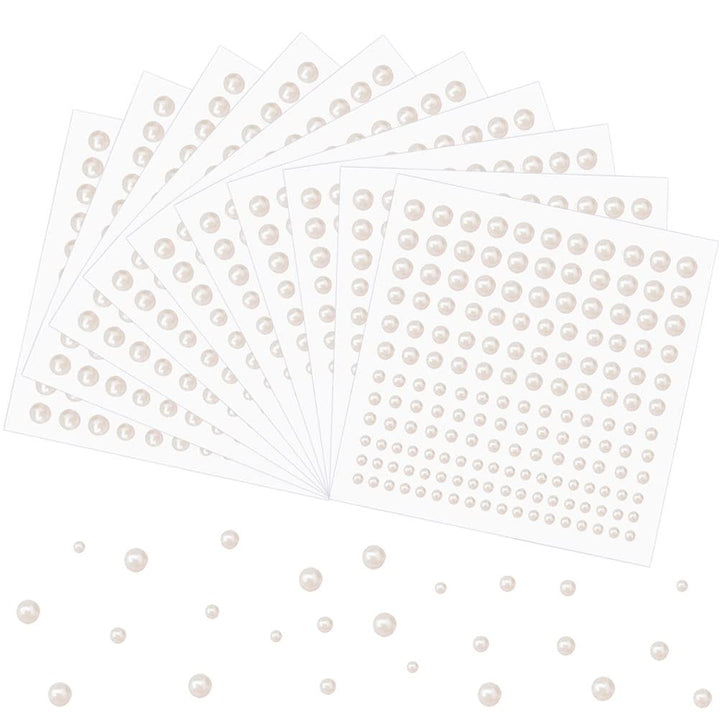 Pearl Stickers for Crafts Self Adhesive Face Pearl Sticker Gems Hair Pearls Stick on 1650 Pcs Pearls Beads for Face, Makeup, Earrings, Nail, 3Mm/4Mm/5Mm/6Mm (White)