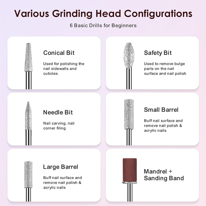 Cordless Nail Drill Electric File: Professional for Acrylic Gel Dip Powder Nails Portable Nail Drill Machine Kit for Manicure Pedicure Nail Set with Everything Rechargeable Lightweight