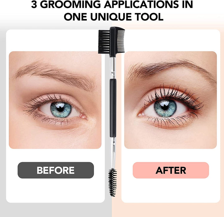 3 Head Eyebrow Eyelash Shaper Eyelash Comb Double Head Brush Makeup Grooming Tool Cosmetic with 3 Different Spoolie Brushes for Separating Lashes, Eliminating Mascara Clumps, Grooming and Shaping Brow
