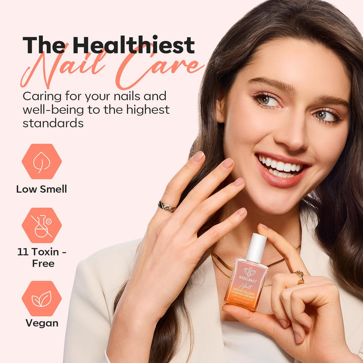 Nail Strengthener and Growth Nail Hardener Extra Strong and Growth Nude Pink Orange Nail Polish Nail Repair for Damaged Nails Strengthening Polish Ridge Filler for Nails 15Ml