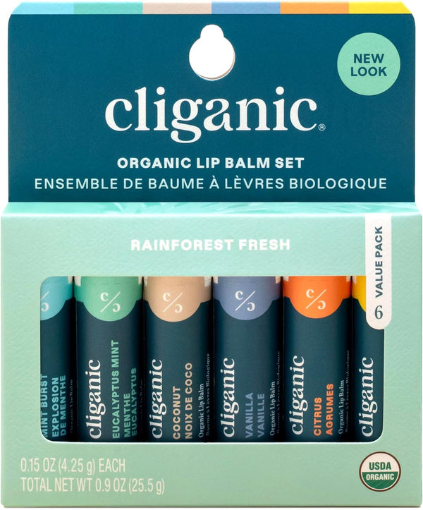 Organic Lip Balm Set (6 Flavors) - 100% Natural Hydrating, Moisturizing for Dry Cracked Lips, for Men & Women