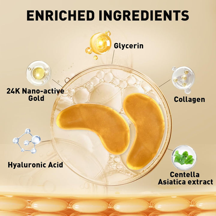 under Eye Patches (50 Pairs) - 24K Gold Eye Patches for Puffy Eyes, Dark Circles, Eyebags and Wrinkles, Collagen Skin Care Products, Beauty & Personal Care