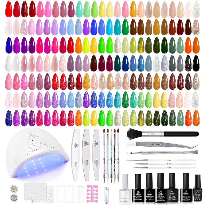 Beetles Gel Nail Polish Kit with U V Light 68 Pcs Emotional Spectrum 35 Colors Gel Polish Nail Kit with Base and Matte&Glossy Top Coat Soak off All Season DIY Set Manicure Tools Gifts for Women