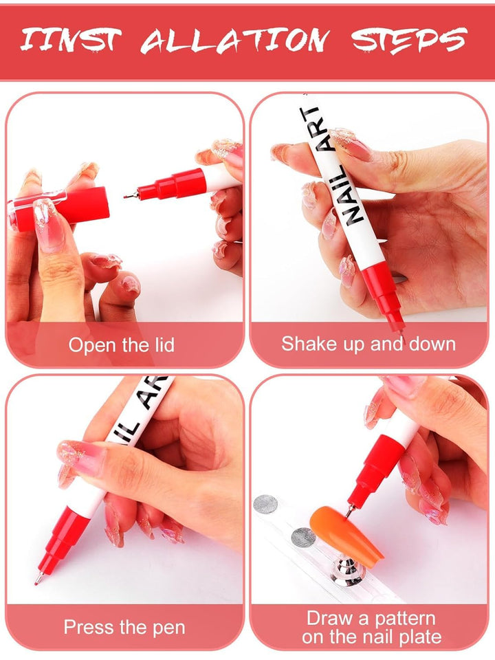 12 Color 3D Nail Art Pens Set,  0.5MM Nail Pens Nail Point Graffiti Dotting Pen Drawing Painting Liner Brush for DIY Nail Art Beauty Adorn Manicure Tools