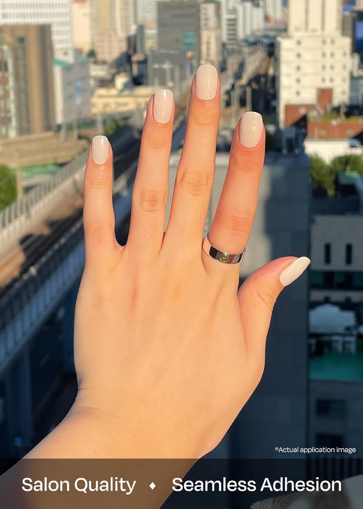 Semi Cured Gel Nail Strips (N Cream Cotton) - White, Solid, Works with Any UV/LED Lamps, Salon-Quality, Long Lasting, Easy to Apply & Remove - Includes 2 Prep Pads, Nail File & Wooden Stick