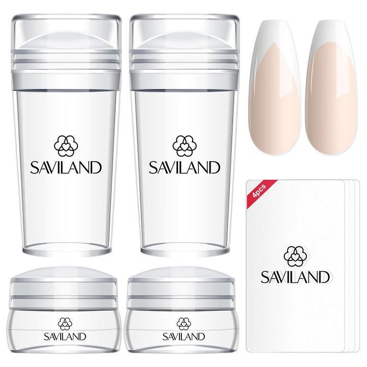 French Tip Stamp: 14PCS French Tip Tool with Replaceable Nail Stamp Head, Clear Silicone Nail Stamper with Scrapers for French Manicure Home DIY Nails Art Salon