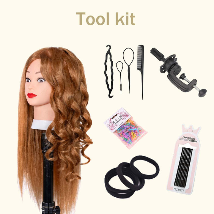 Mannequin Head with 80% Human Hair Straight 26"-28" Doll Head with Hair Cosmetology Mannequin Head Human Hair for Hairdresse (27#Yellow)