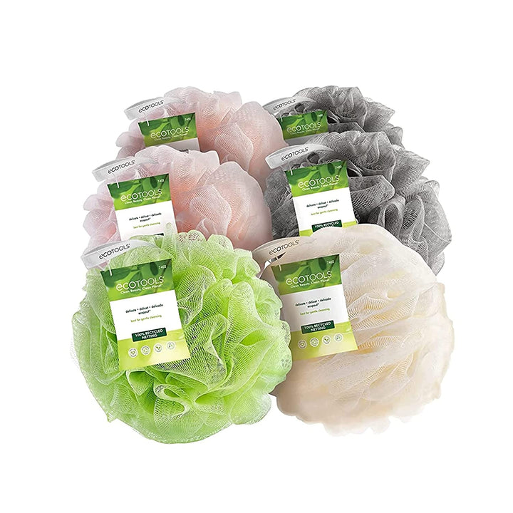 Charcoal Ecopouf, Loofah Sponge for Bath & Shower, Infused Pouf, Recycled Netting, Exfoliation Removes Dead Skin, Eco-Friendly Bath Accessory, Cruelty-Free, Color May Vary, 1 Count (60G)