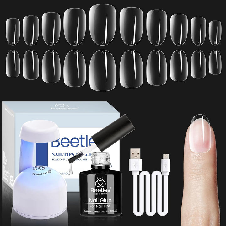 Beetles 9 in 1 Nail Glue Gel for Nail Tips and Clear Acrylic Nails Long Lasting, Curing Needed UV Extension Glue for False Nail Tips and Press on Nails, Christmas Nail Art