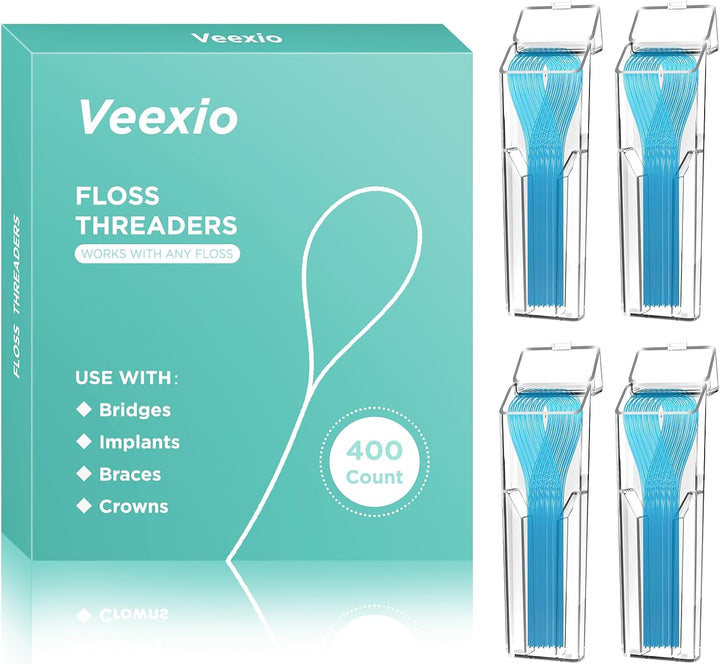 Floss Threaders, 400 Count Threaders for Flossing, Dental Floss Threader for Braces, Bridges, Implants, Permanent Retainer (Pack of 4)