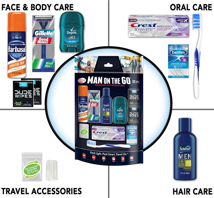 Men’S 11 Piece Kit with Oral Care and Grooming Essentials, Featuring: Travel Size Products, Blue