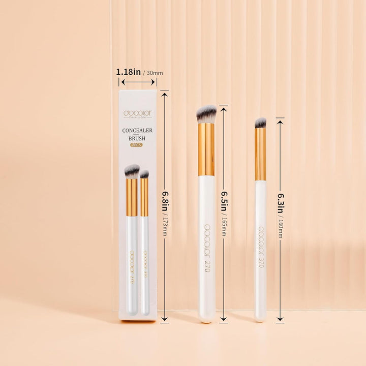 Concealer Brush, 2PCS Angled Concealer Brushes under Eye Mini Angled Flat Top Kabuki Nose Contour Brush for Concealing Blending Setting