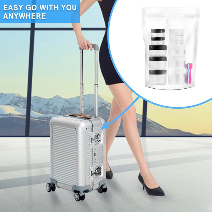 10 Pieces Makeup Travel Containers with Lids 3/5/ 10/15/ 20 Gram Size Cosmetic Jars with 5 Pieces Mini Spatulas for Gift(Random Color)