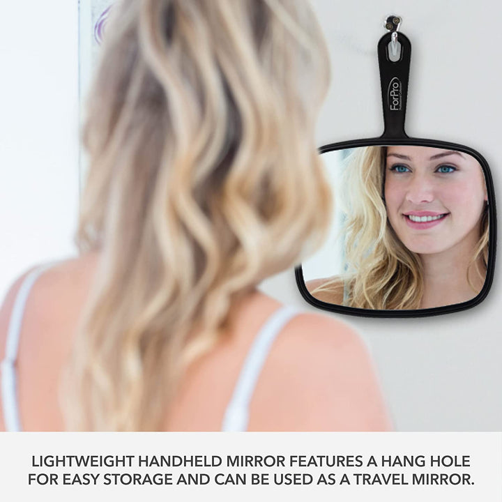 Extra Large Hand Mirror with Handle, 9" W X 12" L, Multi-Purpose Handheld Mirror with Distortion-Free Reflection, Black