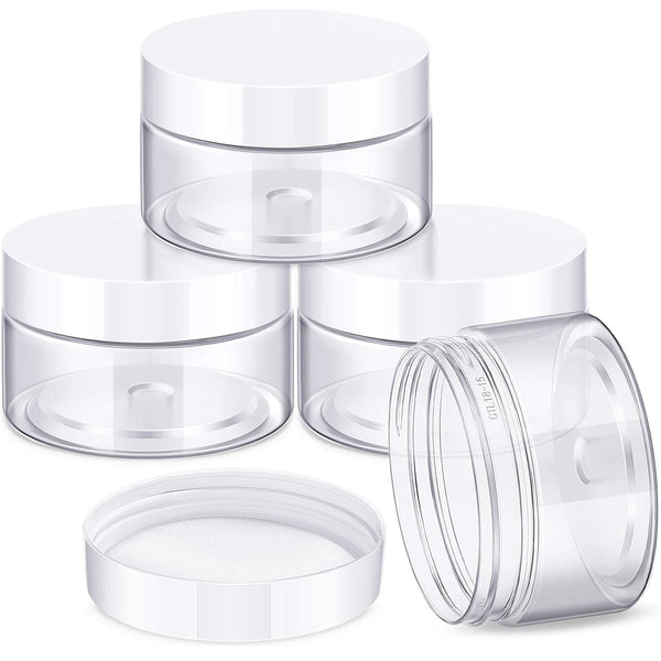4 Pieces round Wide-Mouth Leak Proof Plastic Container Jars with Lids for Travel Storage Makeup Beauty Products Face Creams Oils Salves Ointments DIY Making(1 Ounce,White)