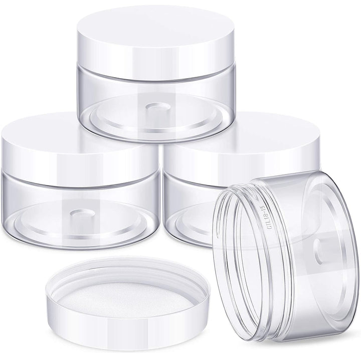 4 Pieces round Wide-Mouth Leak Proof Plastic Container Jars with Lids for Travel Storage Makeup Beauty Products Face Creams Oils Salves Ointments DIY Making(1 Ounce,White)
