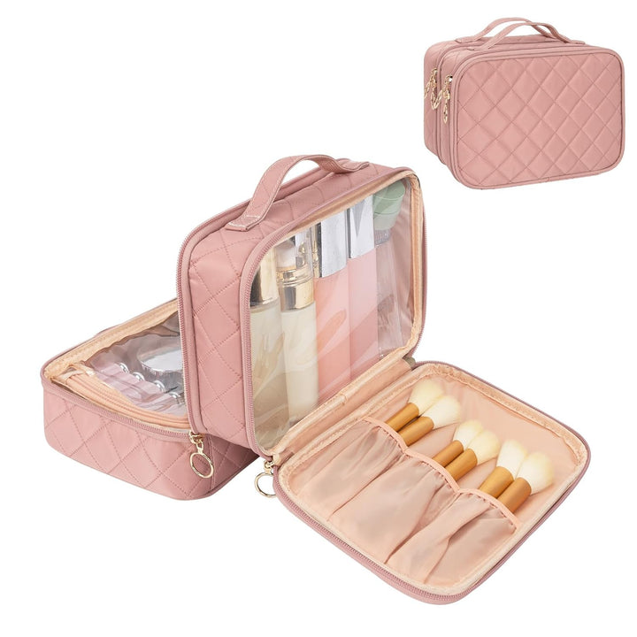 Makeup Bag, Portable Cosmetic Bag, Large Capacity Travel Makeup Case Organizer, Black for Women Toiletry Bag for Girls Traveling with Handle and Divider