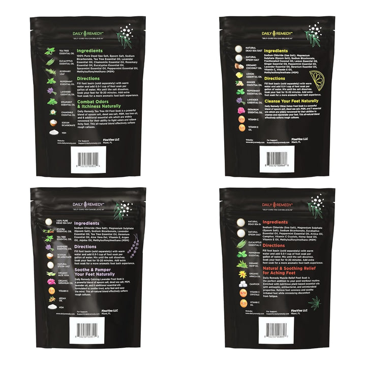 Foot Soak Salts- Variety Pack of 4- Tea Tree Oil, Muscle Relief, Calming Lavender & Citrus Soak- for Foot Pain, Soreness, Athlete’S Foot, Odors, Calluses-Made in USA