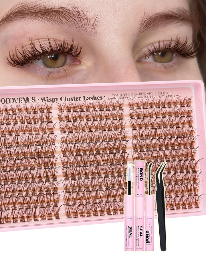 Lash Clusters Kit Wispy Eyelash Clusters Lashes Natural DIY Lash Extension Kit 10-16Mm Cluster Eyelash Extensions Kit 300Pcs C Curl Individual Lashes Cluster Eyelash (No Tweezers)