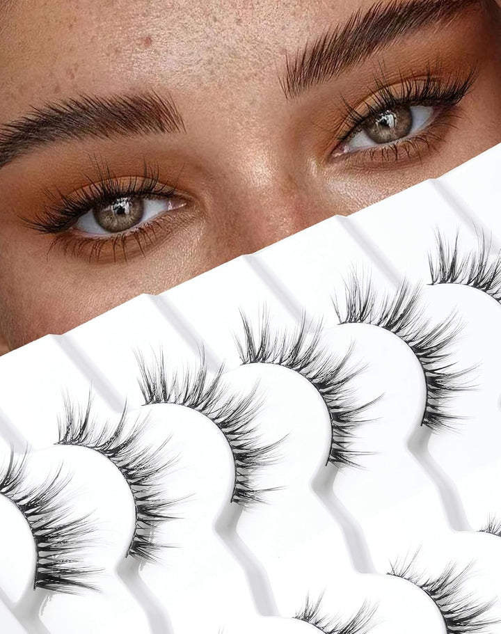 Natural Lashes Wispy Lashes Natural Look False Eyelashes Natural Flared Eyelashes False Eye Lashes Soft Fluffy Lashes 7 Pairs D1 Natural (6-13MM)