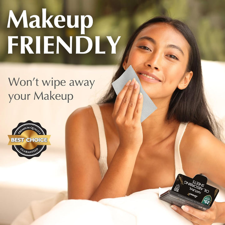 Natural Oil Blotting Sheets for Face with Bamboo Charcoal - 25% Larger - 3Pk/300 Makeup Friendly Oil Absorbing Sheets for Face - Easy Dispensing Blotting Papers