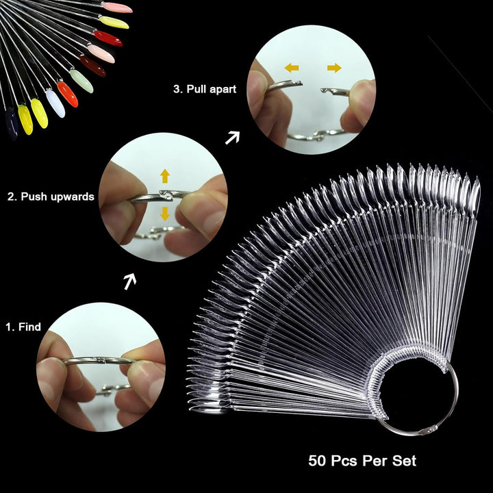 200 Pcs Clear & Natural Nail Swatch Sticks with Ring and Numbered Tips Pointed Shaped Nail Art Polish Display Tips, False Nail Sample Sticks, Sacks of Transparent Nail Practice for Manicure