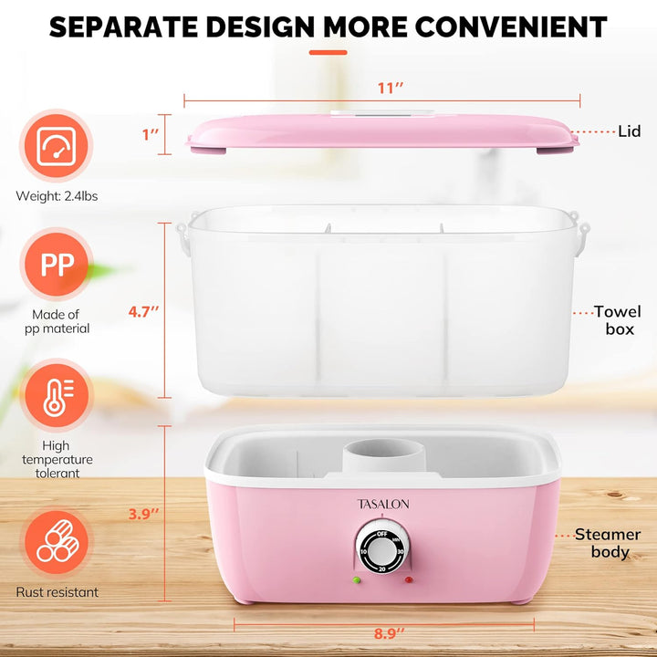 Hot Towel Steamer for Facials, Hot Towel Warmer Quickly Heats up in 5 Minutes, Portable Towel Machine Fits 16 Mini Towels, Salon Equipment Towel Warmer for Facials, Spa, Massage, Pink