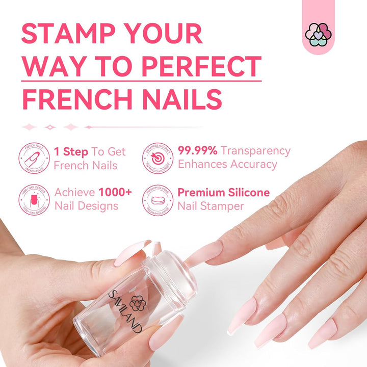 French Tip Nail Stamp - 4PCS Nail Art Stamper Kit Clear Silicone Nails Stamping Long & Short Jelly Stamper with Scrapers Nails Stamper Kit for French Manicure Nail Art Home DIY Salon