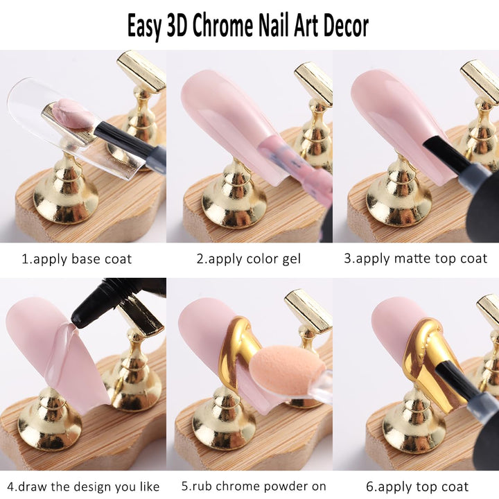 3D Sculpting Gel for Nail Art, 2PCS 10G Clear 3D Gel Liner Polish Carving Modeling Gels for Nail Design, 5D Embossed Candy Gels with Gold Silver Chrome Powder Kit