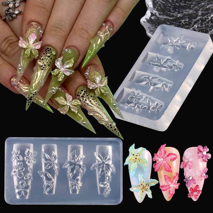3D Flowers Nail Mold Silicone Nail Tools, Hawaii Hibiscus Floral Petal Nail Design Resin Molds Nail Art Carving Template for Resin Manicure Decorations Accessories DIY Nail Supplies