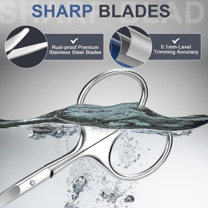 2Pack Small Eyebrow Scissors, Stainless Steel Nose Hair Trimming Scissors with Rounded Tips, Precision Grooming for Beard/Mustache/Facial Hair, Travel Friendly & Safe for Men Women