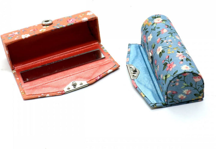 4 Pcs Ladies Floral Lipstick Case Holder with Mirror, Cosmetic Storage Kit Makeup Travel Cases Organizer Bag for Purse