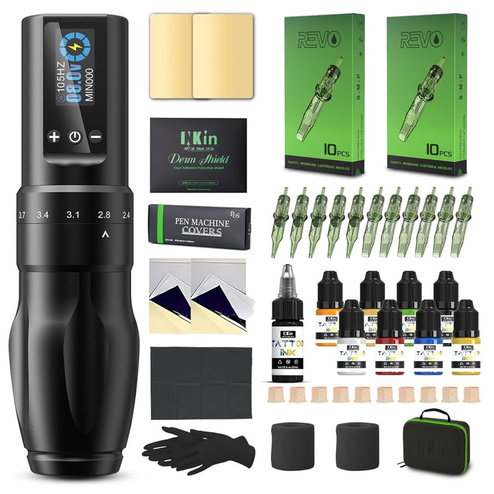 Wireless Tattoo Machine for Beginners, Professional Wireless Tattoo Gun with 7 Adjustable Strokes Length, Tattoo Pen Machine 1600Mah Power Supply for Tattoo Artists