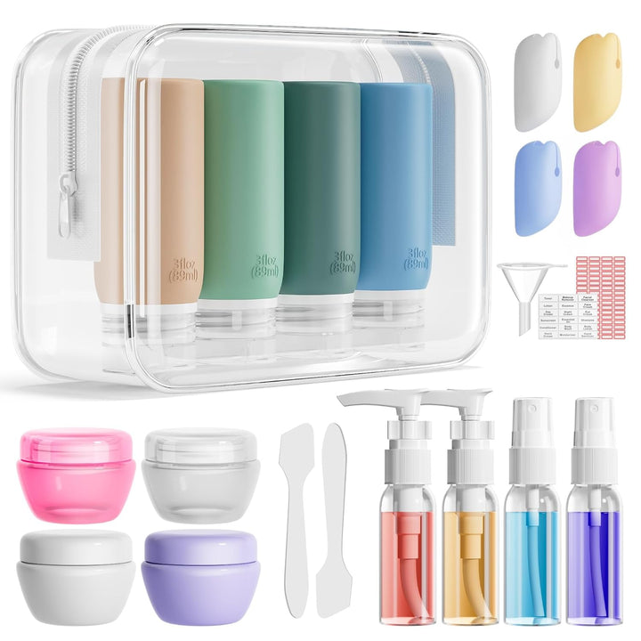 21 Pack Leak Proof Silicone Travel Bottles Set, TSA Approved Containers for Toiletries, Travel Size Accessories and Shampoo Conditioner Bottles with Toiletry Bag (BPA Free)