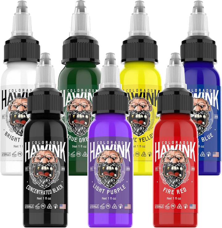 Tattoo Ink Set 1/2Oz (15Ml) Tattoo Supply Ink USA 7 Colors Pigment Kit TI203-15-7