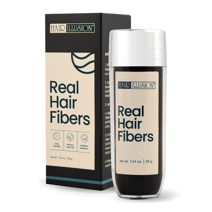 Black Real Hair Fibers for Thinning Hair - 100% Natural Texture, Non Synthetic Hair Fibers - Bald Spot Cover up for Women & Men - 18 Gram