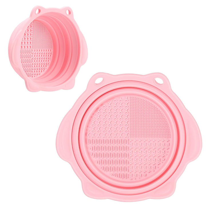 Foldable Silicone Makeup Brush Cleaner Bowl -  Portable Cleaning Tool for Brushes, Powder Puffs, and Sponges (Pink)