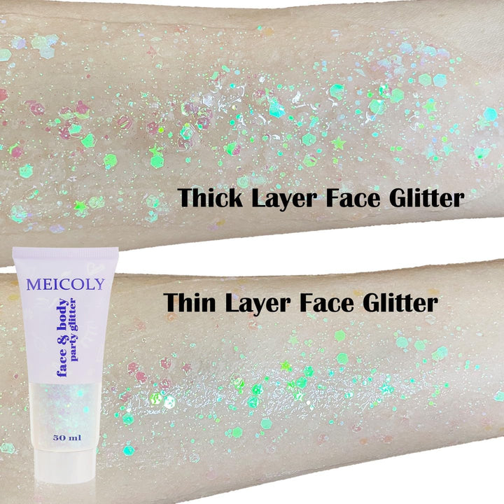 Clear White Body Glitter,Singer Concerts Music Festival Rave Accessories,Mermaid Face Glitter Gel,Sequins Glitter Face Paint,Chunky Hair Sparkling Halloween Glitter Gel for Women,50Ml