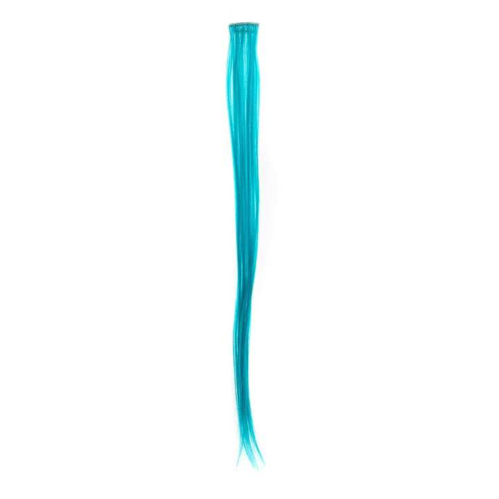 12 Pcs Straight One Color Party Highlights Clip on in Hair Extensions Colored Hair Streak Synthetic Hairpieces (Teal Blue)